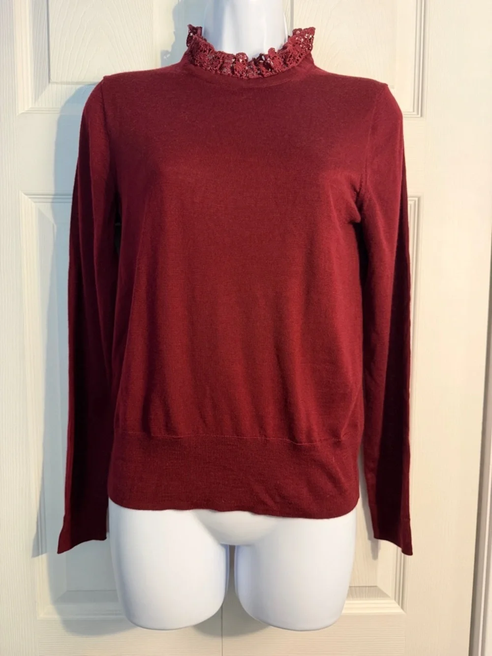 J.Crew Victorian Romantic Lace Collar Ruffle Lace Neck Maroon Size Small
